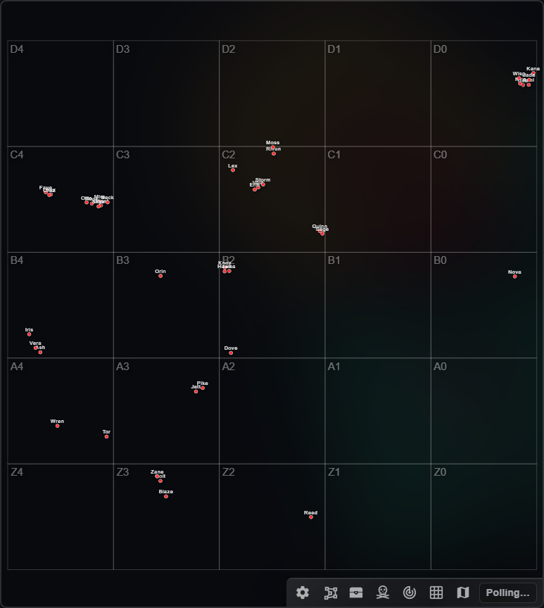 Map with the terrain image turned off so markers stand out on a dark background